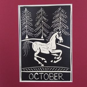 October Horse wood block print by Neysa Russo